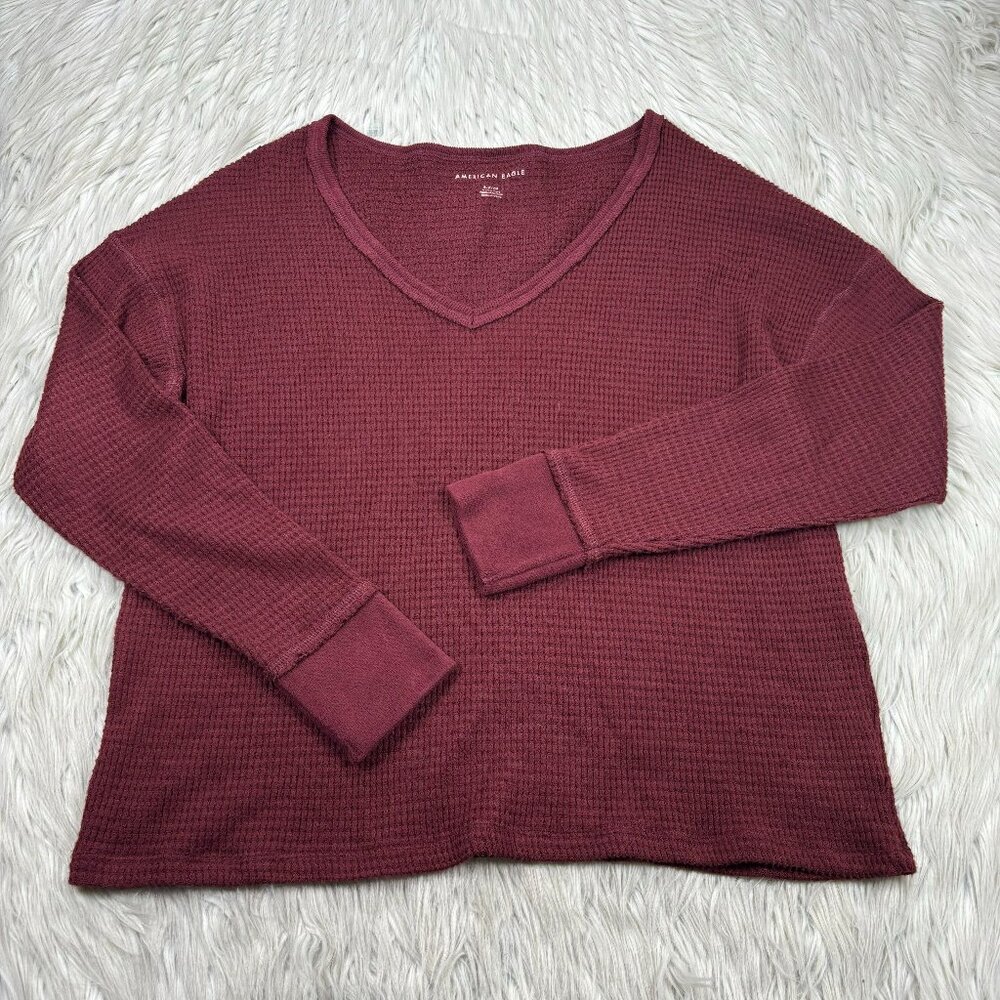 American Eagle V-Neck Plush Waffle Knit Top
